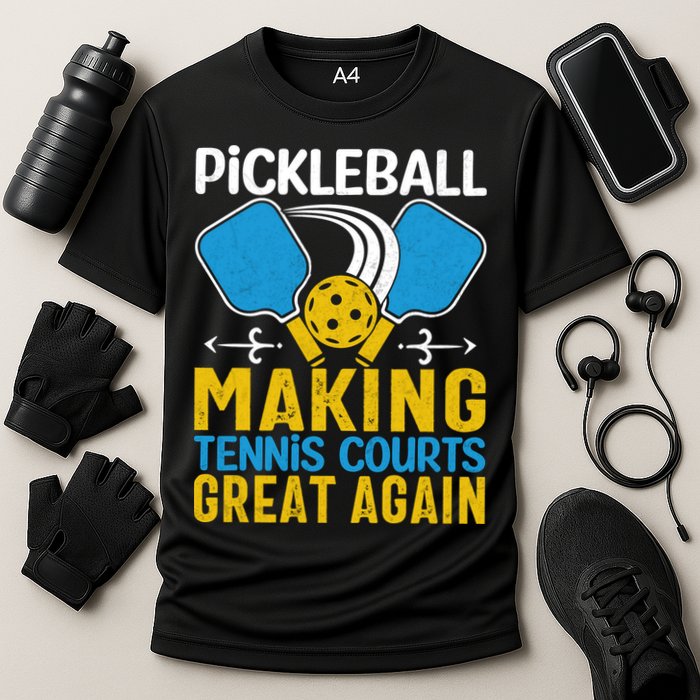 Pickleball Making Tennis Courts Great Again Funny Cooling Performance Crew T-Shirt