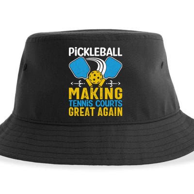 Pickleball Making Tennis Courts Great Again Funny Sustainable Bucket Hat