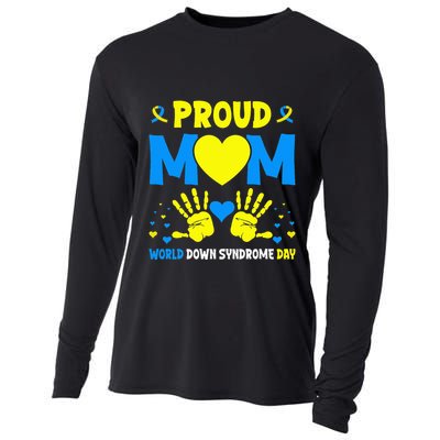 Proud mom t21 world down syndrome awareness day ribbon Cooling Performance Long Sleeve Crew
