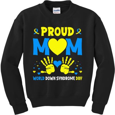 Proud mom t21 world down syndrome awareness day ribbon Kids Sweatshirt