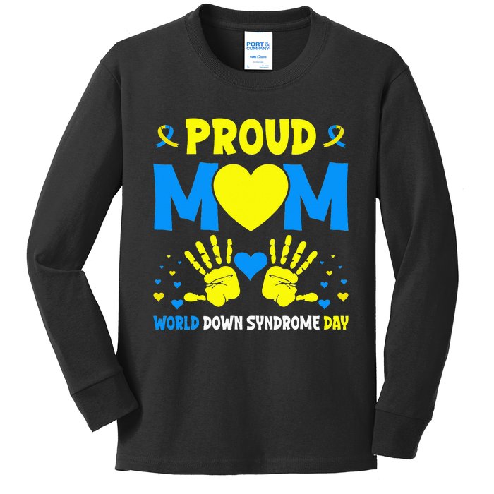 Proud mom t21 world down syndrome awareness day ribbon Kids Long Sleeve Shirt