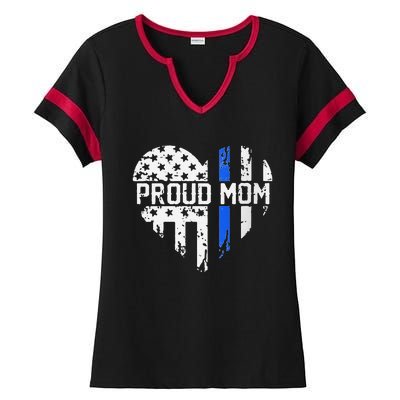 Proud Mom Thin Blue Line Police Support Cop Mom Ladies Halftime Notch Neck Tee