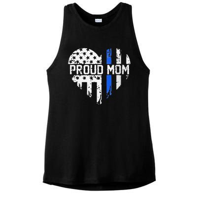 Proud Mom Thin Blue Line Police Support Cop Mom Ladies PosiCharge Tri-Blend Wicking Tank