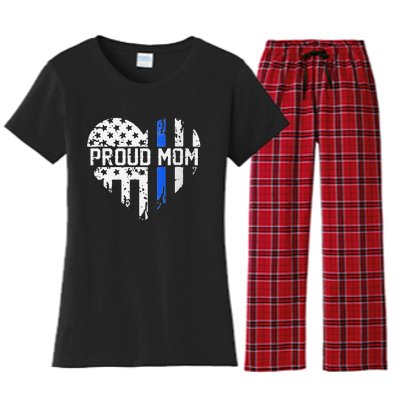 Proud Mom Thin Blue Line Police Support Cop Mom Women's Flannel Pajama Set