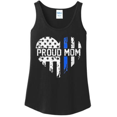 Proud Mom Thin Blue Line Police Support Cop Mom Ladies Essential Tank