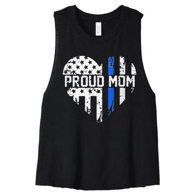 Proud Mom Thin Blue Line Police Support Cop Mom Women's Racerback Cropped Tank