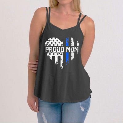 Proud Mom Thin Blue Line Police Support Cop Mom Women's Strappy Tank