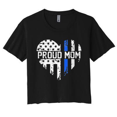 Proud Mom Thin Blue Line Police Support Cop Mom Women's Crop Top Tee