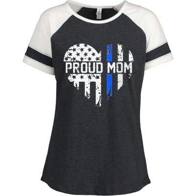 Proud Mom Thin Blue Line Police Support Cop Mom Enza Ladies Jersey Colorblock Tee