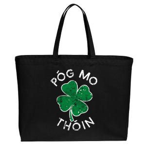 Pog Mo Thoin Lucky Clover St Patricks Day Distress Gift Cotton Canvas Jumbo Tote