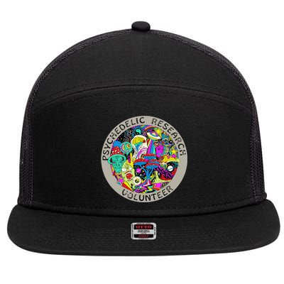 Psychedelic Mushroom Trip Psychedelic Research Gift 7 Panel Mesh Trucker Snapback Hat