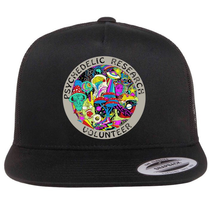 Psychedelic Mushroom Trip Psychedelic Research Gift Flat Bill Trucker Hat