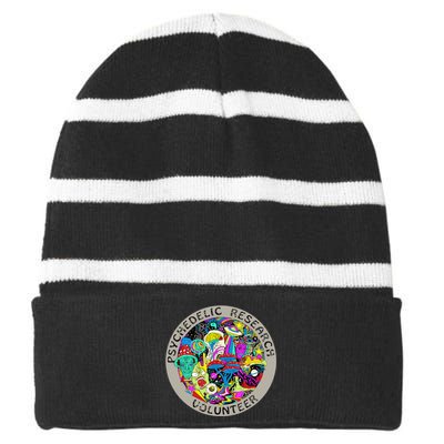 Psychedelic Mushroom Trip Psychedelic Research Gift Striped Beanie with Solid Band