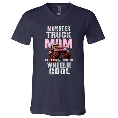 Pink MONSTER Truck MOM Like Normal Mama But Wheelie Cool V-Neck T-Shirt