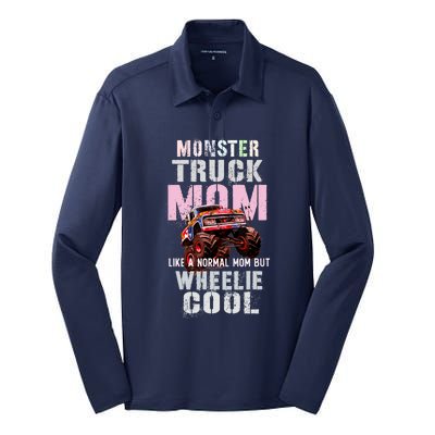 Pink MONSTER Truck MOM Like Normal Mama But Wheelie Cool Silk Touch Performance Long Sleeve Polo