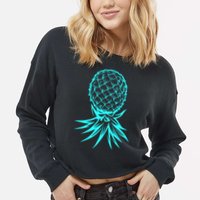 Party Mode Upside Down Pineapple Swinger Vanilla Swapping Great Gift Cropped Pullover Crew