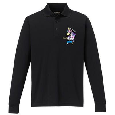 Pirate Magical Unicorn Performance Long Sleeve Polo