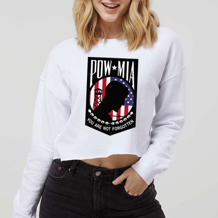 Pow Mia Usa Flag You Are Not Forgotten Cropped Pullover Crew