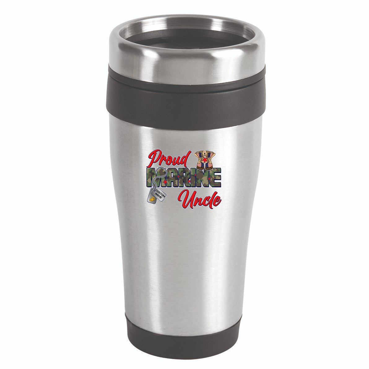 Proud Marine Uncle Personalize Dog Tags 16oz Travel Tumbler