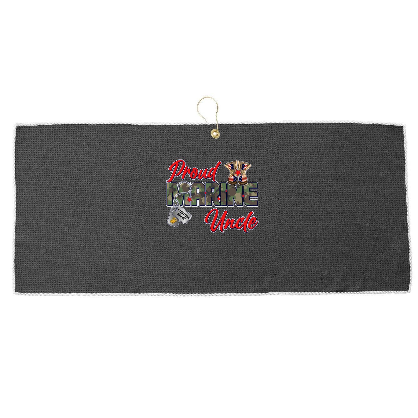 Proud Marine Uncle Personalize Dog Tags Large Microfiber Waffle Golf Towel