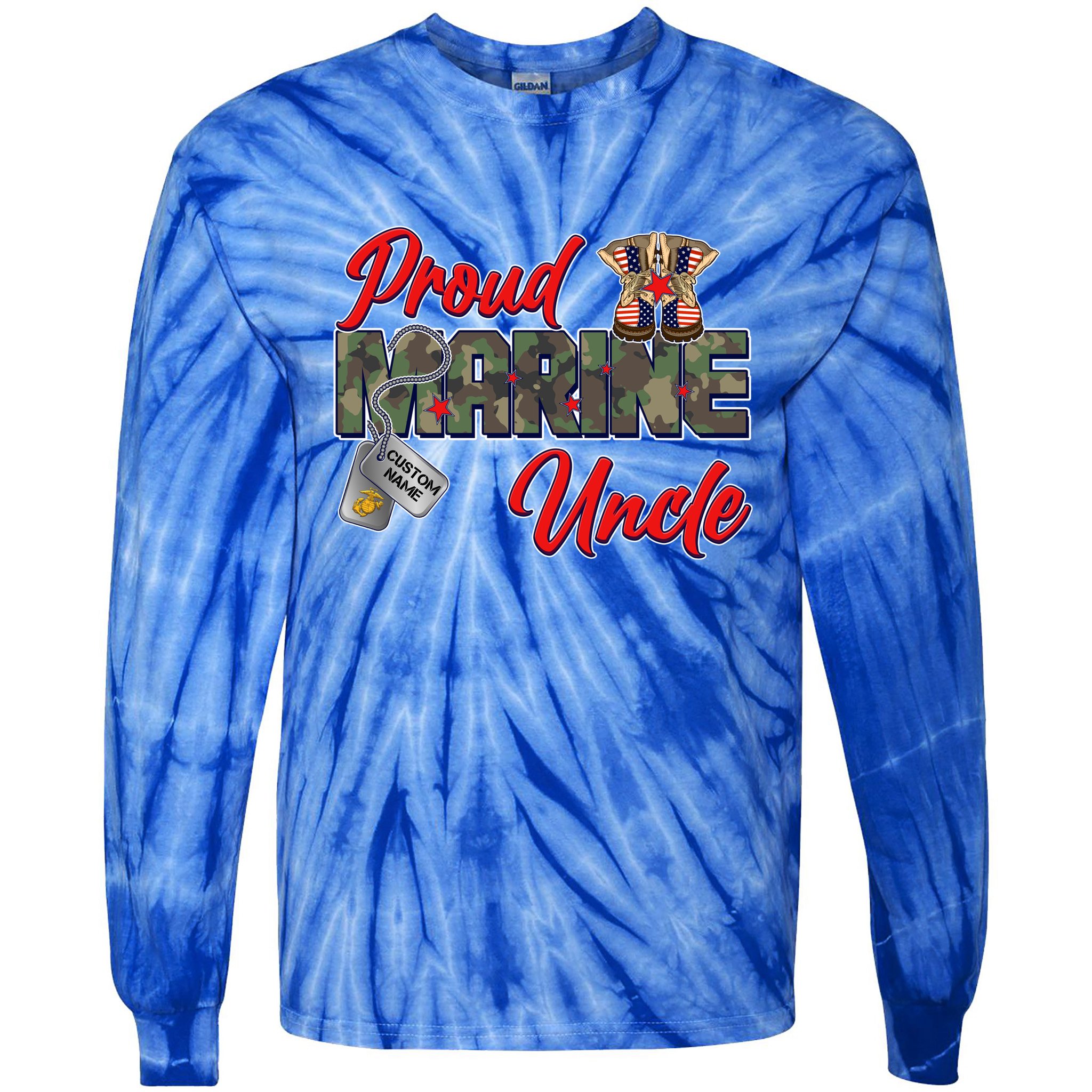 Proud Marine Uncle Personalize Dog Tags Tie-Dye Long Sleeve Shirt