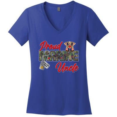 Proud Marine Uncle Personalize Dog Tags Women's V-Neck T-Shirt