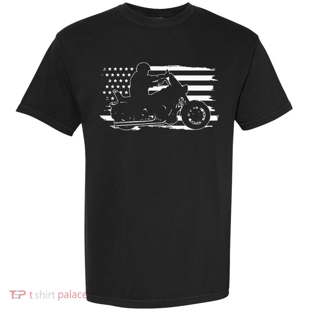 Patriotic Motorcycle Vintage American US Flag Biker Garment-Dyed Heavyweight T-Shirt