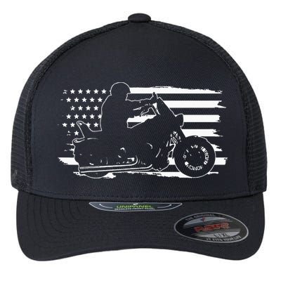 Patriotic Motorcycle Vintage American US Flag Biker Flexfit Unipanel Trucker Cap