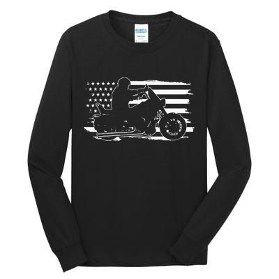 Patriotic Motorcycle Vintage American US Flag Biker Tall Long Sleeve T-Shirt