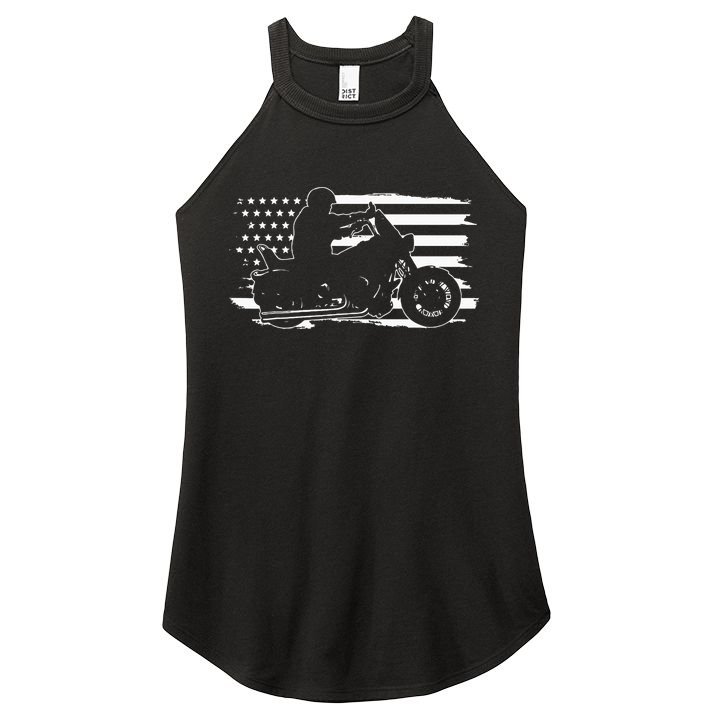 Patriotic Motorcycle Vintage American US Flag Biker Women's Perfect Tri Rocker Tank