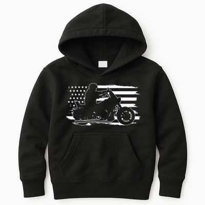 Patriotic Motorcycle Vintage American US Flag Biker Kids Hoodie
