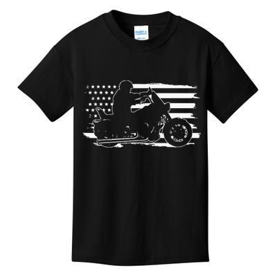 Patriotic Motorcycle Vintage American US Flag Biker Kids T-Shirt