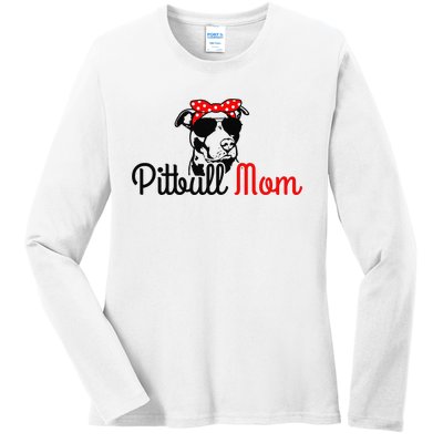 Pitbull Mom Vintage Funny Cute Dog Pitbull Mama Ladies Long Sleeve Shirt