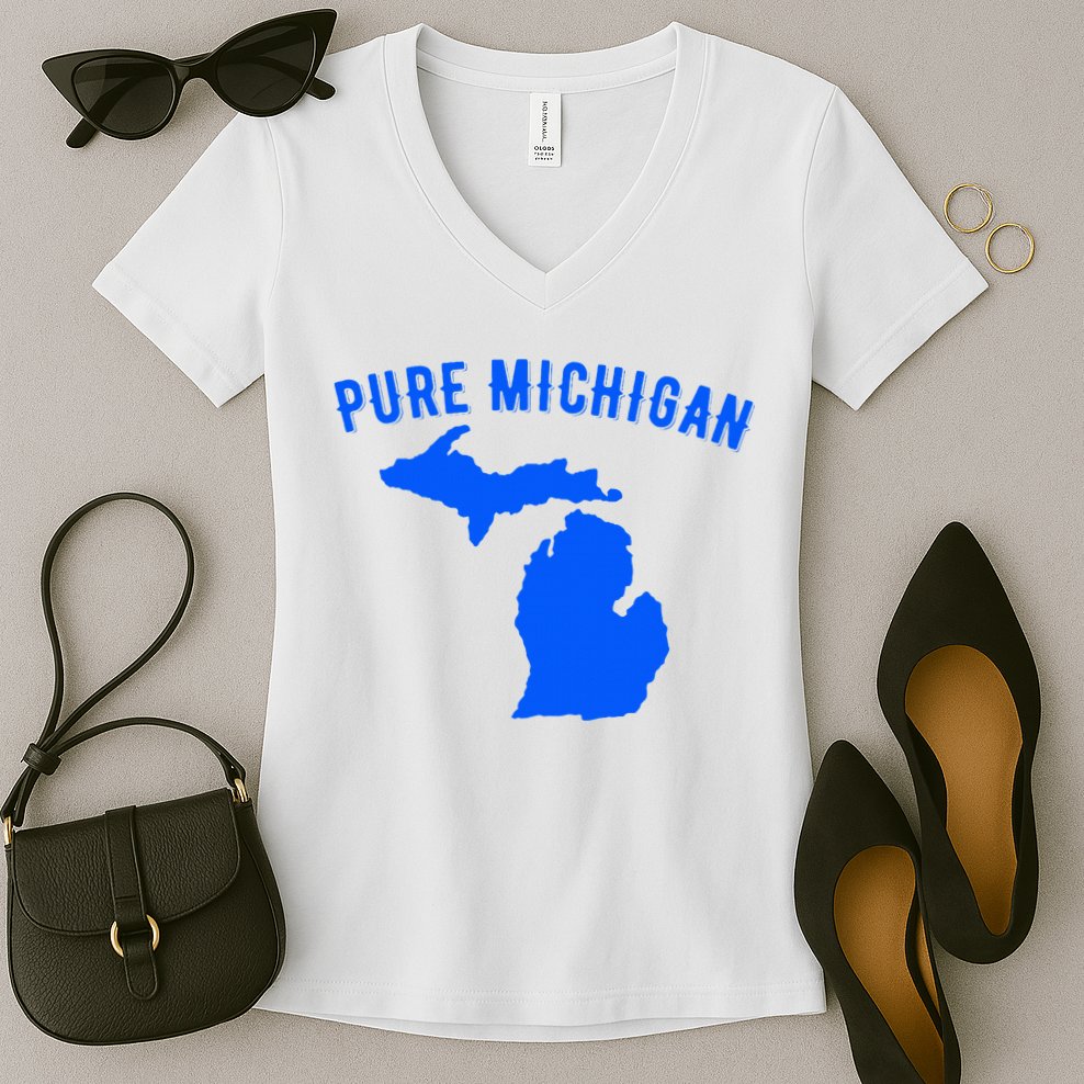 Pure Michigan Vacation Water Lake Fun Gift Idea Women's V-Neck T-Shirt