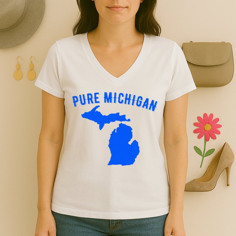 Pure Michigan Vacation Water Lake Fun Gift Idea Women's V-Neck T-Shirt
