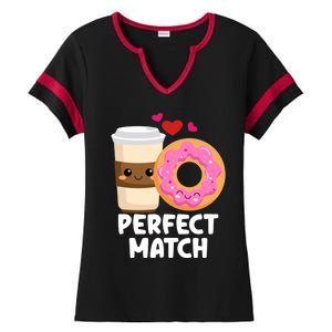 Perfect Match Valentines Day Coffee Donut Love Funny Pajama Gift Ladies Halftime Notch Neck Tee