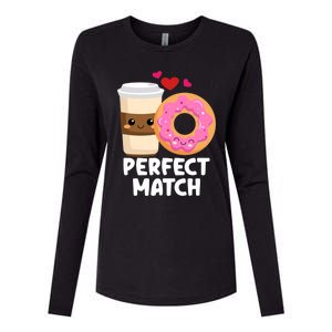 Perfect Match Valentines Day Coffee Donut Love Funny Pajama Gift Womens Cotton Relaxed Long Sleeve T-Shirt