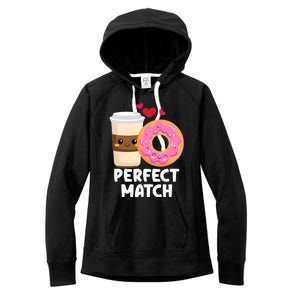 Perfect Match Valentines Day Coffee Donut Love Funny Pajama Gift Women's Fleece Hoodie