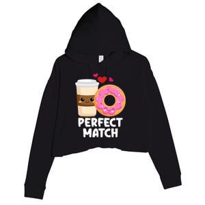 Perfect Match Valentines Day Coffee Donut Love Funny Pajama Gift Crop Fleece Hoodie