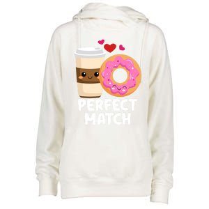 Perfect Match Valentines Day Coffee Donut Love Funny Pajama Gift Womens Funnel Neck Pullover Hood