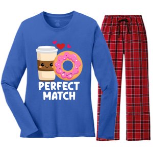 Perfect Match Valentines Day Coffee Donut Love Funny Pajama Gift Women's Long Sleeve Flannel Pajama Set 