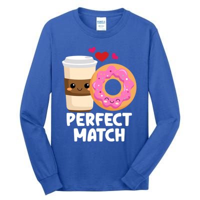 Perfect Match Valentines Day Coffee Donut Love Funny Pajama Gift Tall Long Sleeve T-Shirt