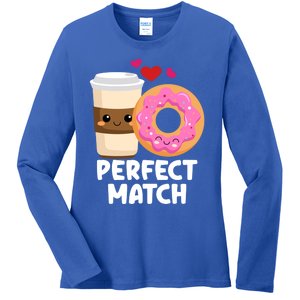 Perfect Match Valentines Day Coffee Donut Love Funny Pajama Gift Ladies Long Sleeve Shirt