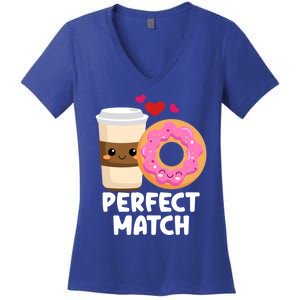 Perfect Match Valentines Day Coffee Donut Love Funny Pajama Gift Women's V-Neck T-Shirt