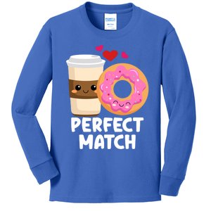 Perfect Match Valentines Day Coffee Donut Love Funny Pajama Gift Kids Long Sleeve Shirt