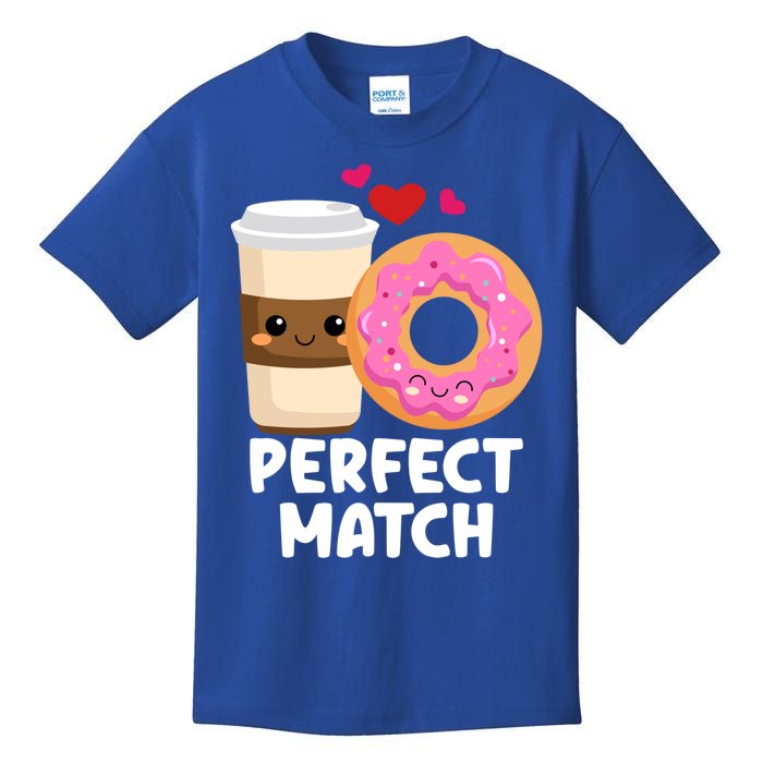 Perfect Match Valentines Day Coffee Donut Love Funny Pajama Gift Kids T-Shirt