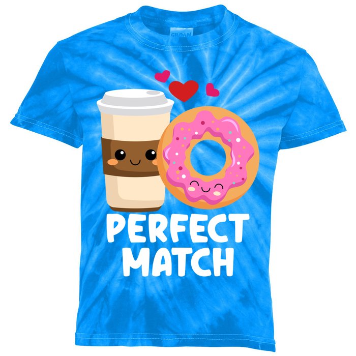 Perfect Match Valentines Day Coffee Donut Love Funny Pajama Gift Kids Tie-Dye T-Shirt