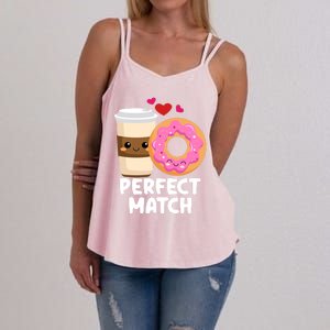 Perfect Match Valentines Day Coffee Donut Love Funny Pajama Gift Women's Strappy Tank