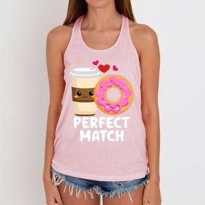 Perfect Match Valentines Day Coffee Donut Love Funny Pajama Gift Women's Knotted Racerback Tank