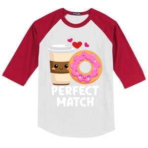 Perfect Match Valentines Day Coffee Donut Love Funny Pajama Gift Kids Colorblock Raglan Jersey